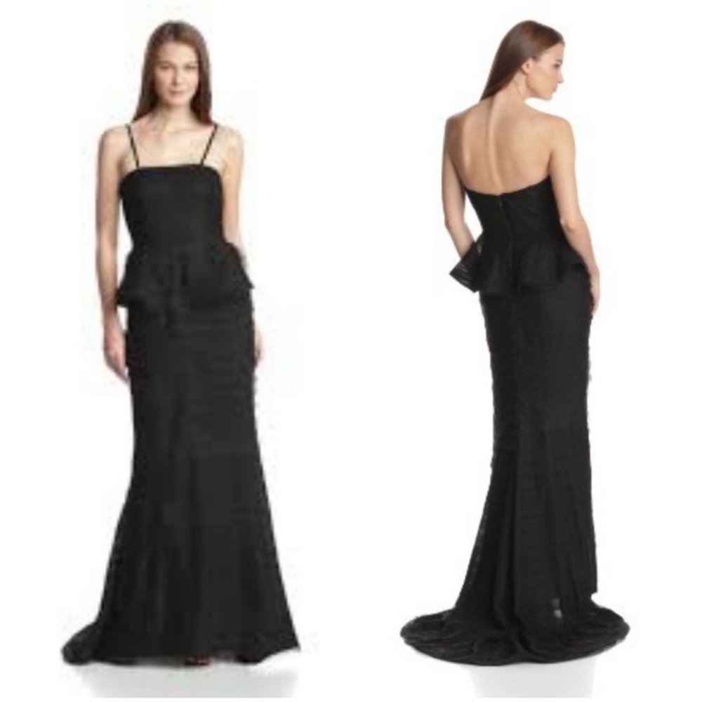 Adriana Papell strapless shutter tulle peplum long gown - Picture 5 of 12